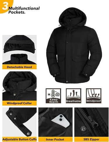 GEMYSE Men's Warm Winter Puffer Coats Windproof Insulated Jacket with Detachable Adjustable Hood in Saudi Arabia