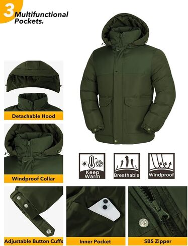 GEMYSE Men's Warm Winter Puffer Coats Windproof Insulated Jacket with Detachable Adjustable Hood in Saudi Arabia