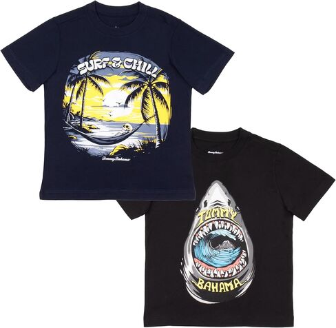 تي شيرت Tommy Bahama Boys 2-Pack قصير الأكمام تي شيرت مطبوع عليه رسوم بيانية للأولاد طقم مكون من قطعتين تي شيرت عصري in Kuwait