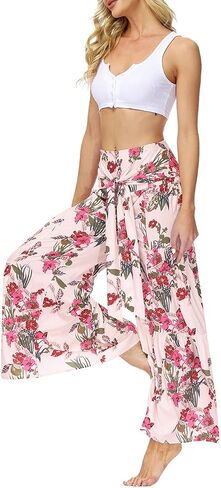 Lrady Women Wide Leg Palazzo Lounge Pants Printed Beach Summer Boho Tie-Waist Bell Bottoms Trousers in Kuwait