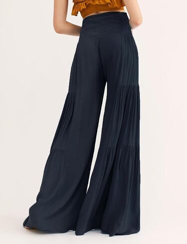 Lrady Women Wide Leg Palazzo Lounge Pants Printed Beach Summer Boho Tie-Waist Bell Bottoms Trousers in Kuwait