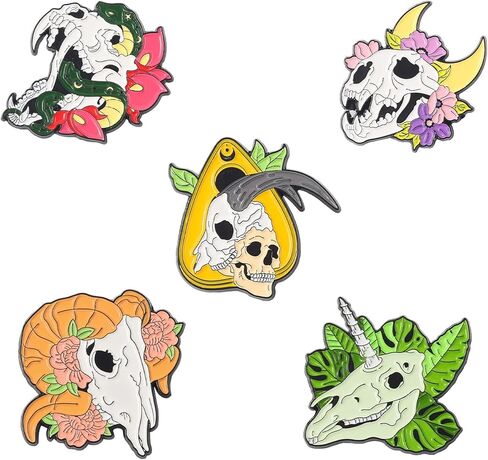 مجموعة دبابيس طية صدر السترة من المينا على شكل جمجمة حيوان ROFARSO ​​دبوس رعب قوطي، إكسسوار الهالوين لحقائب الظهر وحقائب الملابس والقبعات والقمصان (مجموعة دبابيس 5piccs) in Kuwait