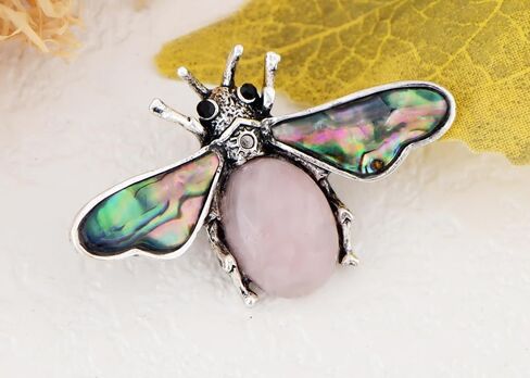 Alilang Antique Silvery Tone Abalone Shell Stone Honey Bee Insect Brooch Lapel Pins Pendant Animal Jewelry in Kuwait