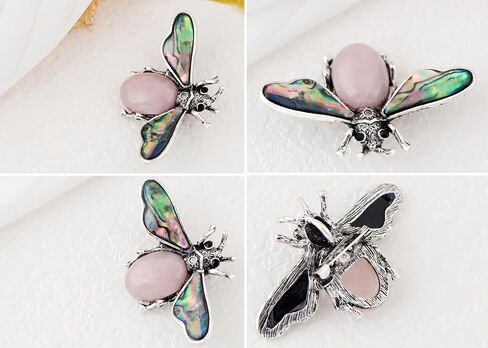 Alilang Antique Silvery Tone Abalone Shell Stone Honey Bee Insect Brooch Lapel Pins Pendant Animal Jewelry in Kuwait