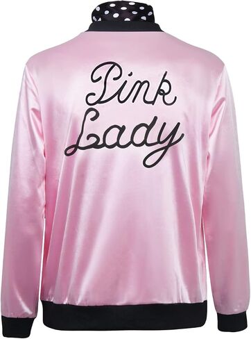 1950s Women Lady Girls Pink Satin Jacket Halloween Cosplay Costume Fancy Dress Coat with Neck Scarf in Kuwait