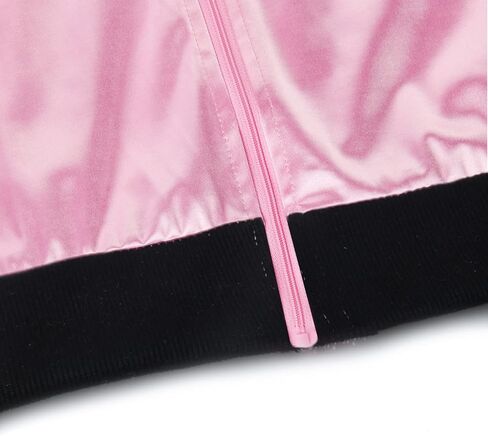 1950s Women Lady Girls Pink Satin Jacket Halloween Cosplay Costume Fancy Dress Coat with Neck Scarf in Kuwait