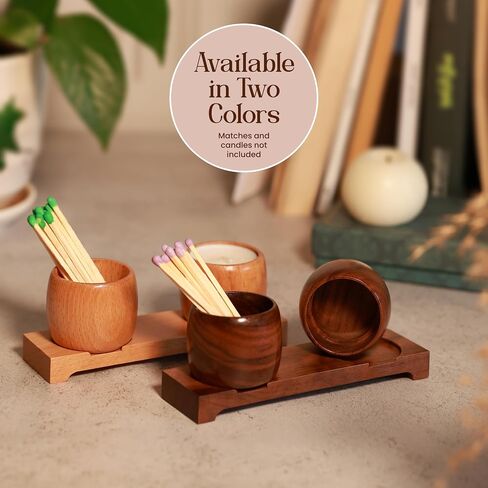 Dari Natural Walnut Wood Match Holder with Striker – Multipurpose Tea Lights Candle Holder with Decorative Tray – Functional Living Room/Bathroom Set Home Décor – 4 Strikers – Modern Match Holder in Saudi Arabia