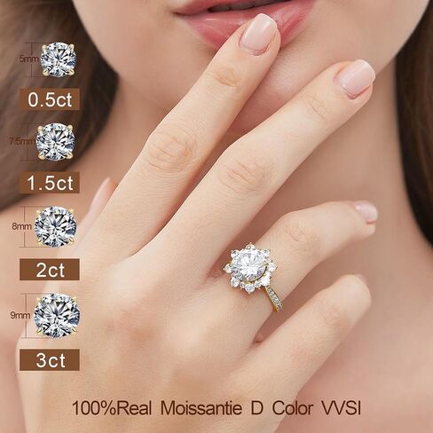 Flower Moissanite Engagement Rings for Women.Women's 925 Sterling Silver Big Flower Shaped Engagement Moissanite Ring,D Color VVS1 Wedding Bands Moissanite Halo Rings 0.5/1.5/2/3CT in Saudi Arabia
