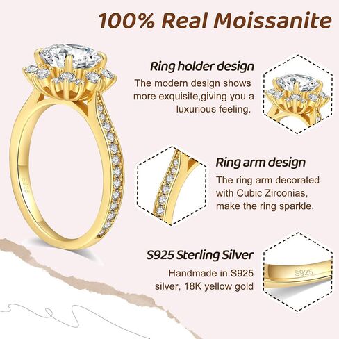 Flower Moissanite Engagement Rings for Women.Women's 925 Sterling Silver Big Flower Shaped Engagement Moissanite Ring,D Color VVS1 Wedding Bands Moissanite Halo Rings 0.5/1.5/2/3CT in Saudi Arabia