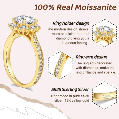 Flower Moissanite Engagement Rings for Women.Women's 925 Sterling Silver Big Flower Shaped Engagement Moissanite Ring,D Color VVS1 Wedding Bands Moissanite Halo Rings 0.5/1.5/2/3CT in Saudi Arabia