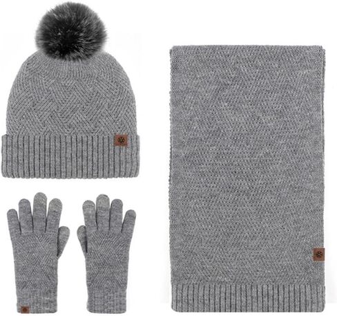 تجول Agio الشتاء قبعة تدفئة وشاح قفازات مجموعة للنساء الصوف الغزل قبعة متماسكة المرأة القبعات والأوشحة والقفازات 3 مجموعات الصلبة in Kuwait
