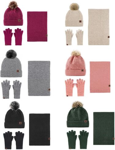 تجول Agio الشتاء قبعة تدفئة وشاح قفازات مجموعة للنساء الصوف الغزل قبعة متماسكة المرأة القبعات والأوشحة والقفازات 3 مجموعات الصلبة in Kuwait