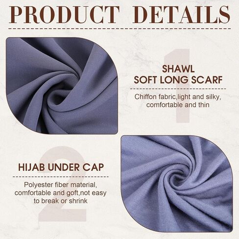 24 Pcs Muslim Hijab Scarves for Women with Under Scarf Cap Chiffon Shawl Islamic Caps with Tie Back Closure in Kuwait