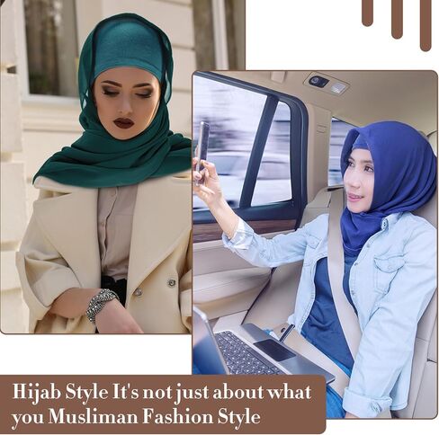 24 Pcs Muslim Hijab Scarves for Women with Under Scarf Cap Chiffon Shawl Islamic Caps with Tie Back Closure in Kuwait