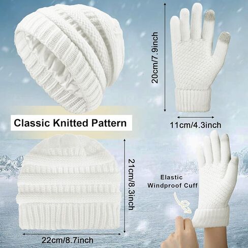 4 Sets Winter Knitted Beanie Hat Glove Set for Women Soft Warm Hat Touchscreen Gloves Winter Hats Winter Gloves for Women in Kuwait