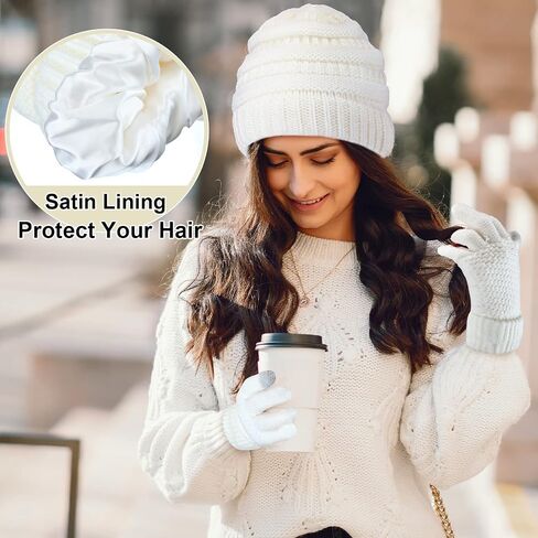 4 Sets Winter Knitted Beanie Hat Glove Set for Women Soft Warm Hat Touchscreen Gloves Winter Hats Winter Gloves for Women in Kuwait