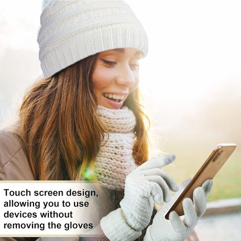 4 Sets Winter Knitted Beanie Hat Glove Set for Women Soft Warm Hat Touchscreen Gloves Winter Hats Winter Gloves for Women in Kuwait