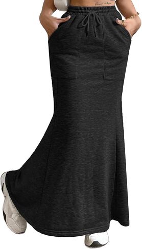 تنورة حورية البحر من Avanova Soild بخصر عالٍ ورباط طويل مع جيوب باللون الأسود المتوسط in Kuwait