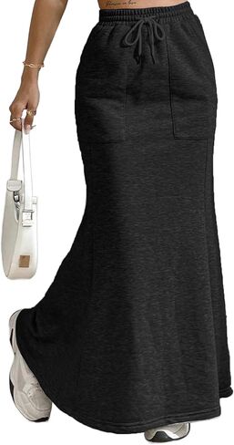 تنورة حورية البحر من Avanova Soild بخصر عالٍ ورباط طويل مع جيوب باللون الأسود المتوسط in Kuwait