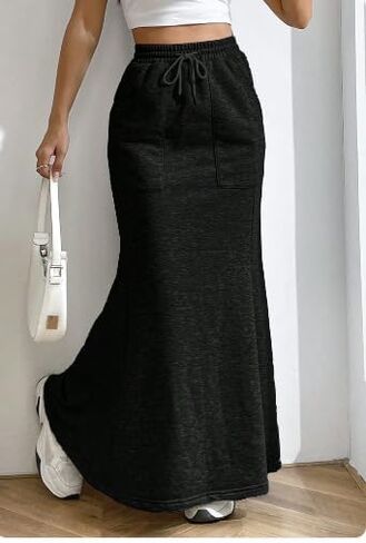 تنورة حورية البحر من Avanova Soild بخصر عالٍ ورباط طويل مع جيوب باللون الأسود المتوسط in Kuwait