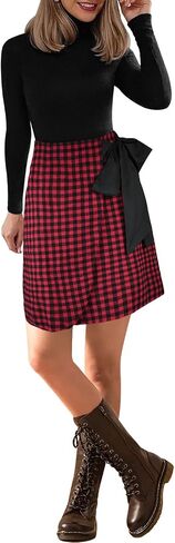 FANCYINN Women's Flannel Plaid A-Line Skirt Split Knee Length High Waist Casual Work Wear Short Wrap Skirt in Saudi Arabia