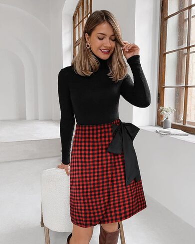 FANCYINN Women's Flannel Plaid A-Line Skirt Split Knee Length High Waist Casual Work Wear Short Wrap Skirt in Saudi Arabia