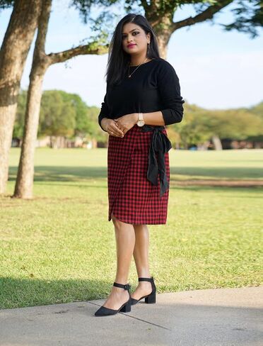 FANCYINN Women's Flannel Plaid A-Line Skirt Split Knee Length High Waist Casual Work Wear Short Wrap Skirt in Saudi Arabia