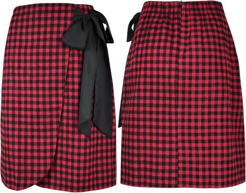FANCYINN Women's Flannel Plaid A-Line Skirt Split Knee Length High Waist Casual Work Wear Short Wrap Skirt in Saudi Arabia