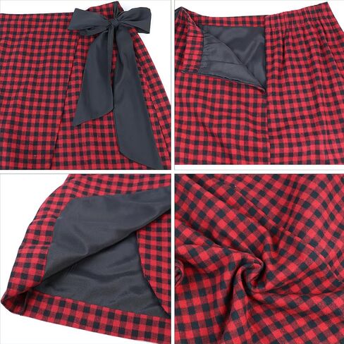 FANCYINN Women's Flannel Plaid A-Line Skirt Split Knee Length High Waist Casual Work Wear Short Wrap Skirt in Saudi Arabia