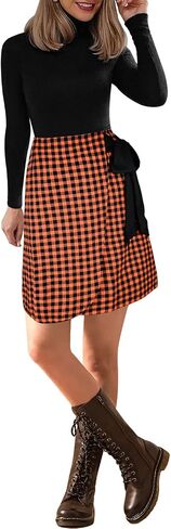 FANCYINN Women's Flannel Plaid A-Line Skirt Split Knee Length High Waist Casual Work Wear Short Wrap Skirt in Saudi Arabia