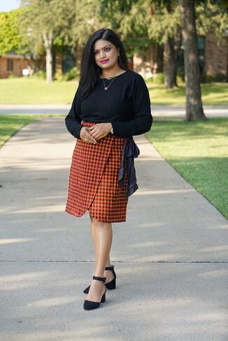 FANCYINN Women's Flannel Plaid A-Line Skirt Split Knee Length High Waist Casual Work Wear Short Wrap Skirt in Saudi Arabia