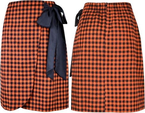 FANCYINN Women's Flannel Plaid A-Line Skirt Split Knee Length High Waist Casual Work Wear Short Wrap Skirt in Saudi Arabia