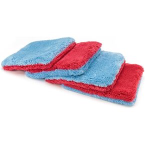 [Flat Out] Microfiber Car Wash Pad (9"x8") Blue/Gray - 4 Pack (Red/Gray)