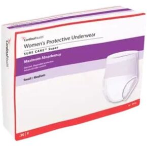 Cardinal Health™ Women's Protective Underwear, Sure Care™ Super, Maximum Absorbency, White, Small/Medium, Case of 80