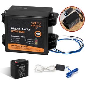 FIERYRED LED Test Trailer Brakes Breakaway Kit with Battery and Switch, Side Load Break-Away Controller System, Built in 12V 5AMP Charger