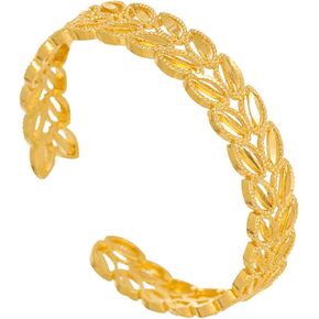 Fashion 18K Gold Plated Hollow Out Wheat Shape Open Cuff Bracelet