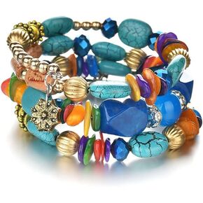 Turquoise Beaded Stretch Bracelets Bohemian Stackable Bracelets Y2K Summer Beach Bracelets Jewelry for Women