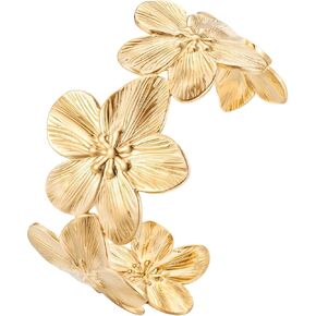 MPRAINBOW Women Gold Cuff Bracelets Bangles - 14K Gold Plated Cuff Bangle Bracelet for Women Trendy Jewelry,Adjustable Floral Open Chunky Bracelet Arm Cuff Upper Arm Jewelry Birthday for Her