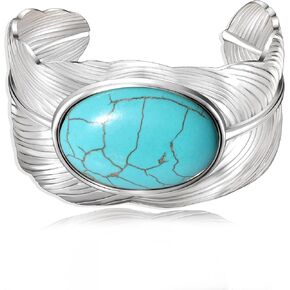 FAERLIIRY Turquoise Cuff Bracelet Boho One Stone Blue Turquoise Cuff Bracelet South Western Cowgirl Bangle Bracelets Bohemian Gift for Women Gril
