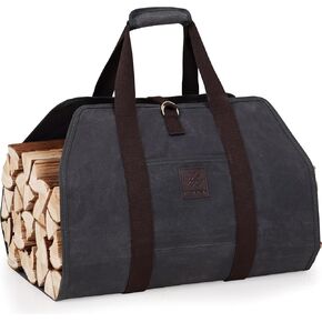 حامل سجل الحطب من القماش من WILLOW WEAVE، حاملات وحوامل سجل الموقد، حامل الحطب، حقيبة حمل خشبية للحطب، اللون الرمادي in Kuwait
