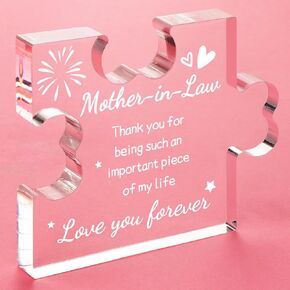 Funnli Christmas Gifts for Mother in Law from Daughter in Law Acrylic Puzzle Plaque, Mothers Day Birthday Gifts for Mother in Law 3.35 x 2.76 Inch Desk Decorations, Anniversary Card Gifts for Mother in Law