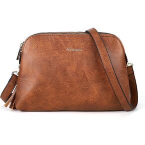 Crossbody Bags for Women Small Saddle Purses and Boho Cross body Handbags,Vegan Leather, Caramel Brown