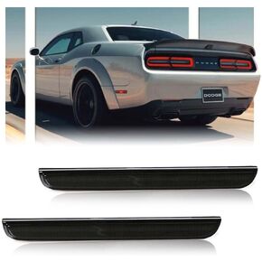 2 PCS LED Rear Bumper Reflector Lights for Dodge Challenger 2015-2023, Smoked Lens Red Tail Lamps, 80-SMD LED Chips Reflector Light Kit, Car Accessory - Smoked Lens