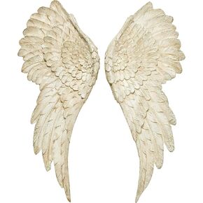 WHW Whole House Worlds Grand Tour Angel Wings, Vintage Style, Set of 2, Antique White, Artisinal Design, Hand Crafted, Bas Relief Sculptures, 21.75 Inches Tall