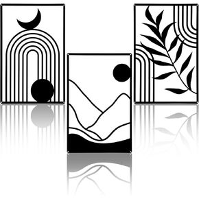 3 قطع ديكور جدار معدني أسود بوهو مجردة جدار الفن منتصف القرن الديكور الحديث الحد الأدنى هندسية جدار الفن بوهو الجدار شنقا ديكور للمنزل غرفة نوم غرفة المعيشة فوق مكتب السرير، 16.93 "× 11" (كلاسيكي) in Kuwait