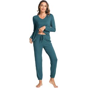 Bamboo Viscose Womens Pajamas Set Long Sleeve V Neck Sleep Sets with Pockets in Kuwait