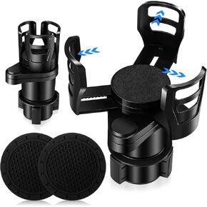 Frienda Cup Holder Expander for Car Multifunctional Dual Car Cup Holder Adjustable Cup Holder Black 360 Degree Cup Holder Adapter with 2 Pcs Silicone Cup Mat for Bottle Cup Drink (4 in 1)