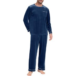 PrinStory Men's Pajama Set Sleepwear Pjs Long Sleeve Crewneck Shirts and Bottoms Soft Comfy Sleep Sets