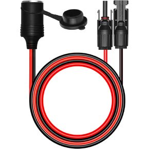 Solar Connector Cable Solar to 12V-24V Female Cigarette Lighter Socket Adapter Cable 14 AWG Heavy Duty Extension Cable - 5ft/1.5m with Dust Cap