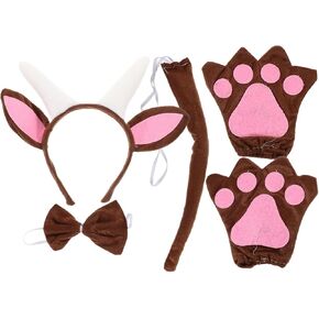1 Set Goat Costume Accessories: Goat Ear Headband Bowtie Tail Gloves Animal Cosplay for Halloween Christmas Festival Headdress